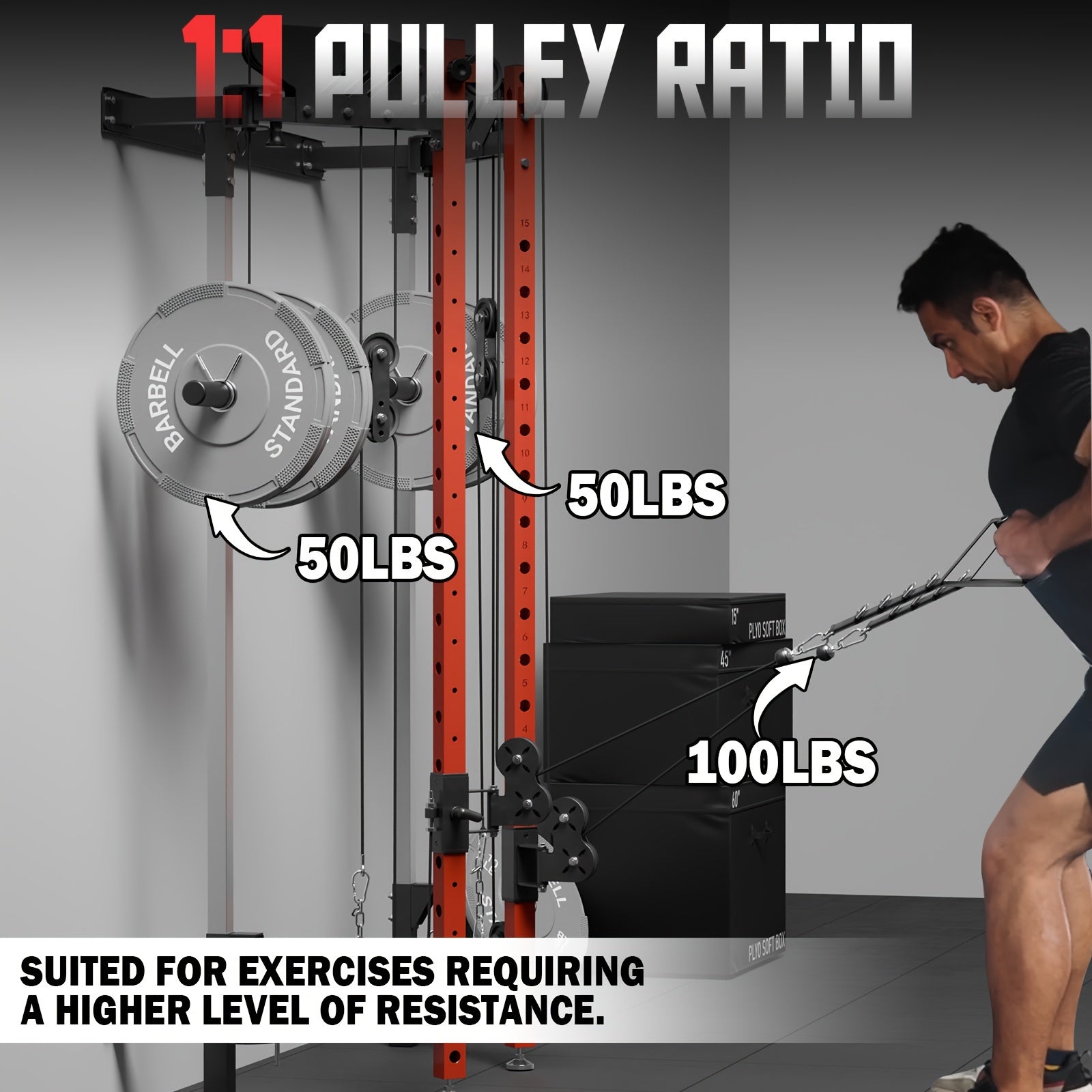 Folding Squat Rack, Wall Mounted Power Rack with Cable Crossover Machine & LAT Pull Down Machines, Functional Trainer with 5 Adjustable Function Modes, for Home Gym and Space Saving