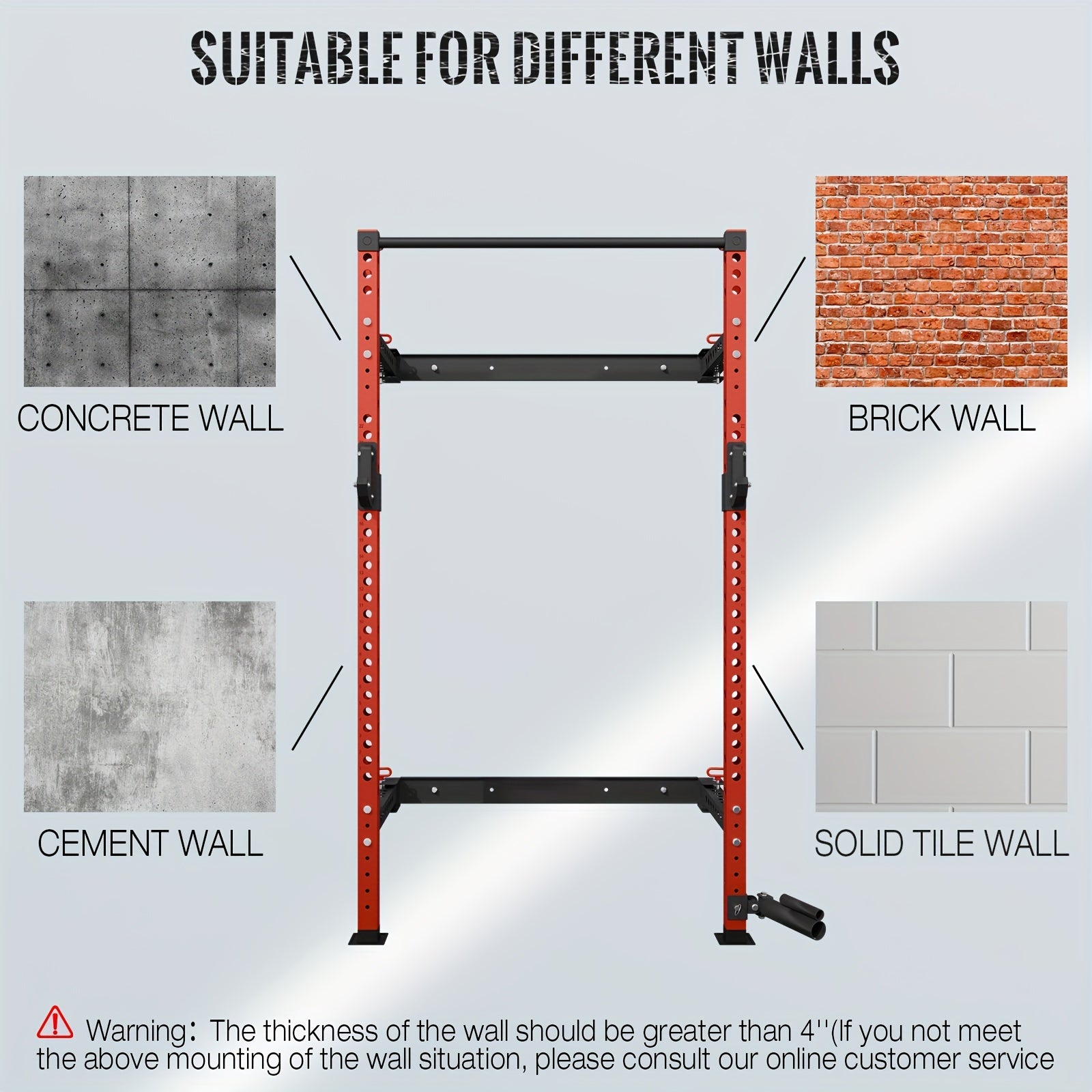 2.36" X 2.36" Folding Wall Mounted Squat Rack, 800 Pounds Capacity Power Rack With Pull Up Bar, J Hooks, Landmine And Other Attachments, Space-Saving Home Gym