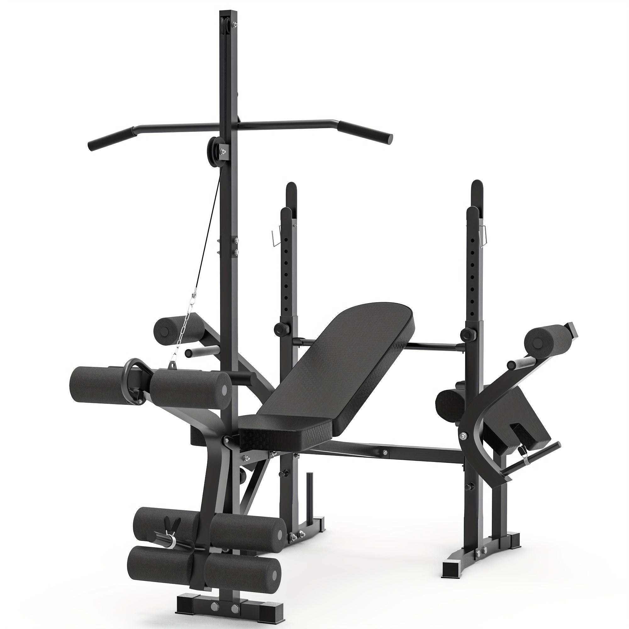 1pc Rigel 600lbs Capacity Adjustable Weight Bench 6-in-1 Fitness Stool with Leg Extension & Curl, Pec Deck, Incline/Decline Bench for Full Body Workout, Strength Training, Home Gym - Black