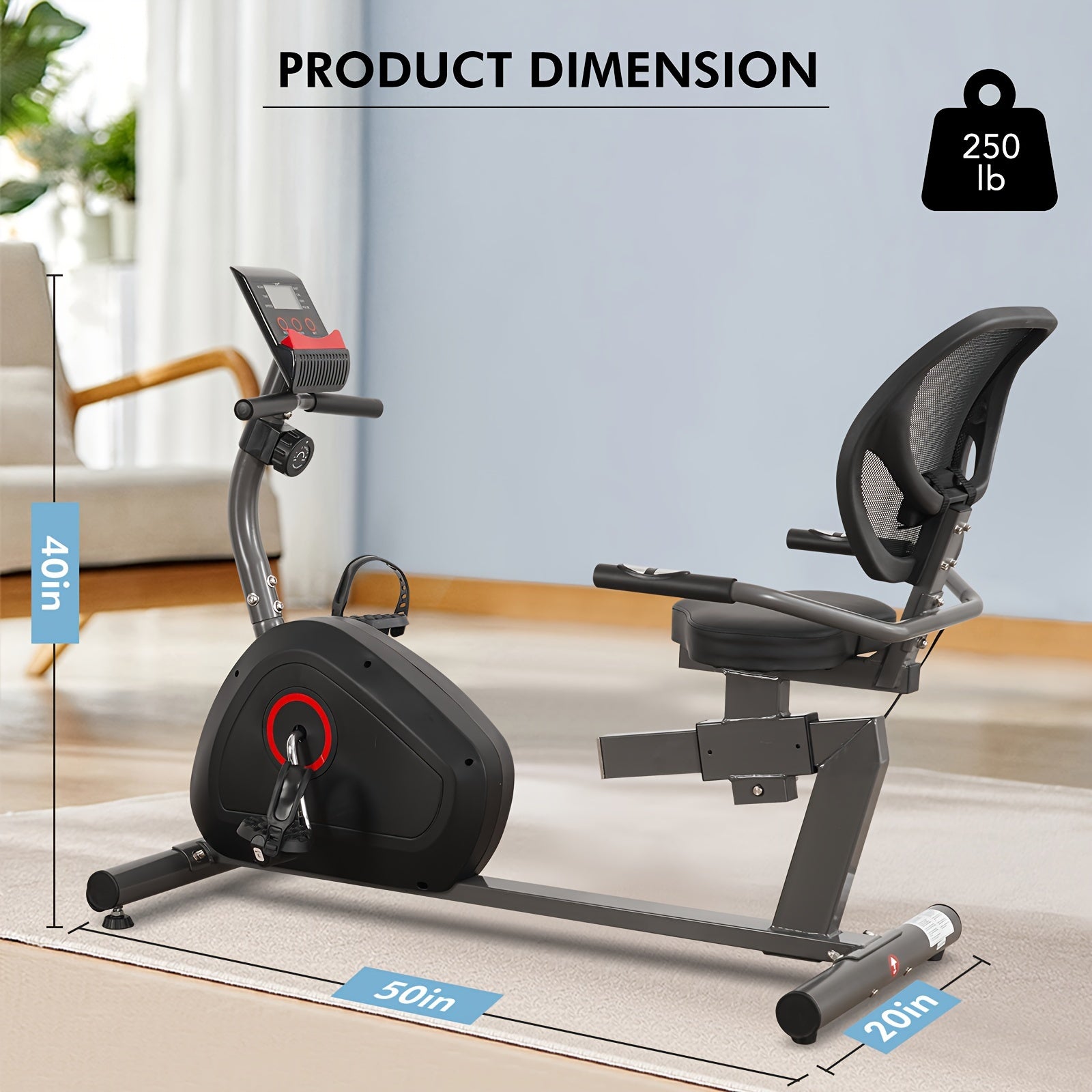 Recumbent Exercise Bike For Seniors Stationary Bike Sturdy Quiet 8 Levels Recumbent Bikes Large Comfortable Seat Heart Rate Handle & IPad Holder For Gym Home Adults