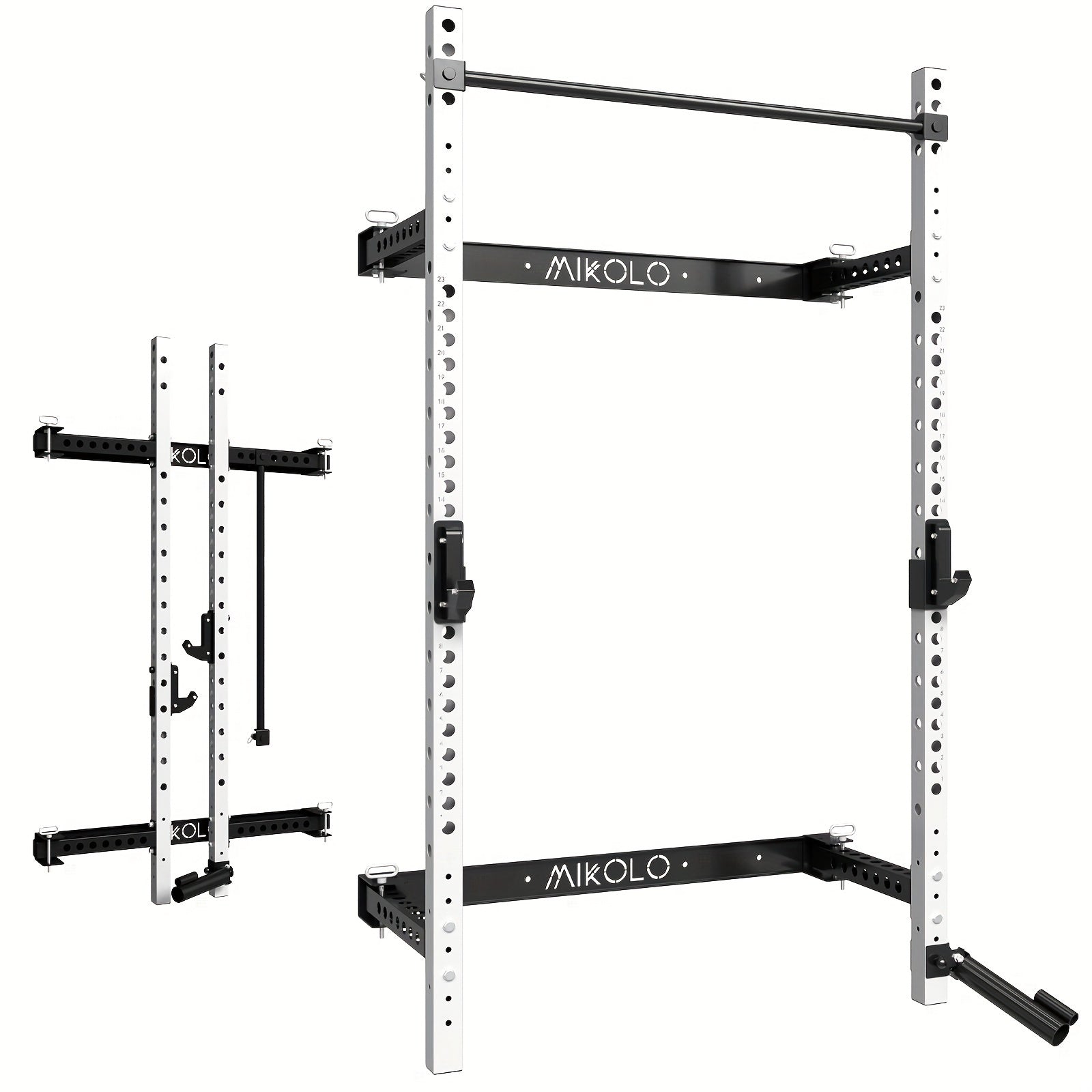 2.36" X 2.36" Folding Wall Mounted Squat Rack, 800 Pounds Capacity Power Rack With Pull Up Bar, J Hooks, Landmine And Other Attachments, Space-Saving Home Gym
