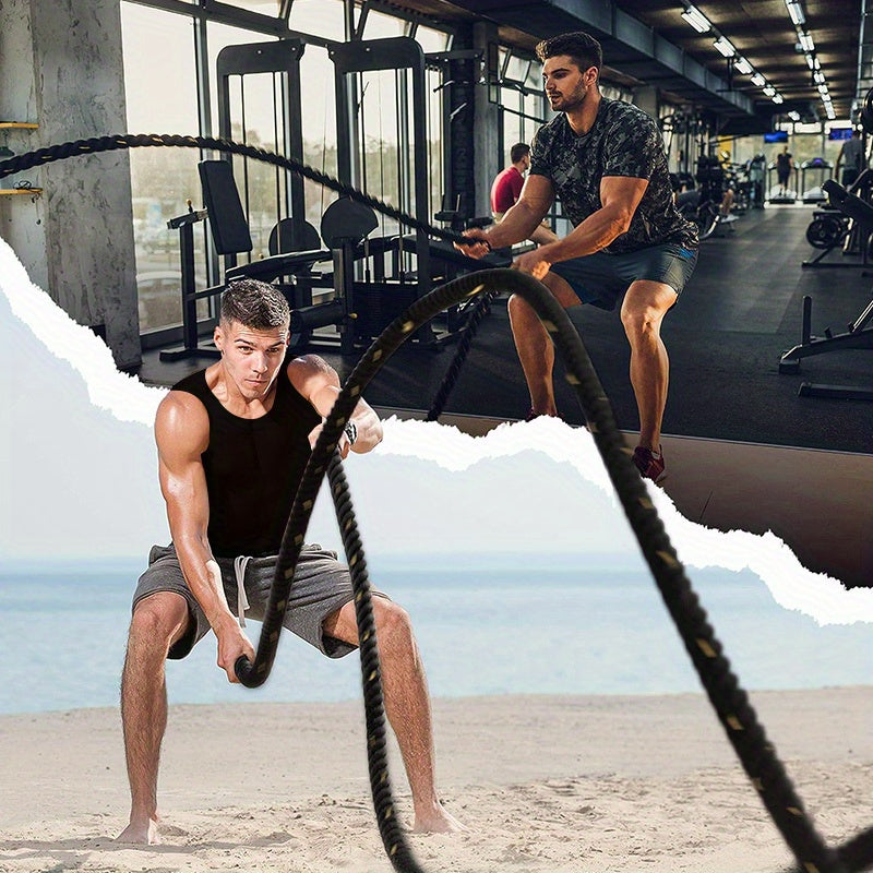 Fitness Battle Ropes, 1 Foot/ 1.5 Inches/ 2 Inches In Diameter, Made Of Polyester, Available In 30 Feet, 40 Feet, And 50 Feet Lengths, Suitable For Home Gyms And Intense Workouts.