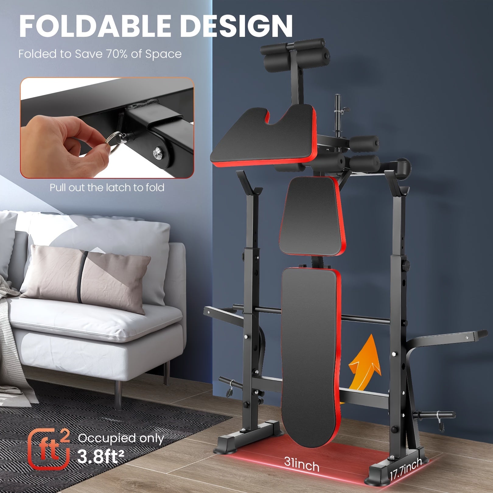All In One 3S Fast Folding Home Gym Equipment Professional Workout Bench Set with Squat Rack, Adjustable & Foldable Upgrade Weight Bench Press Set with Leg Developer, Preacher Curl Pad for Full Body Workout