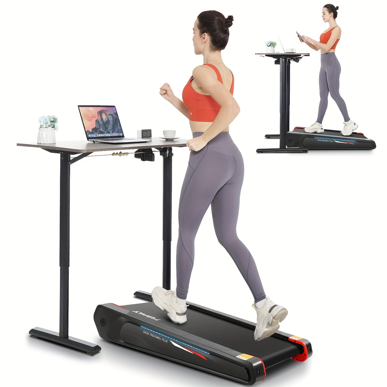 Compact Mini Jogging Machine for Small Space, Walking Pad with 5% Incline, Under Desk Treadmill 300 lbs Capacity Portable for Home & Office, Standby State Blue and Green Double Flash Cycle