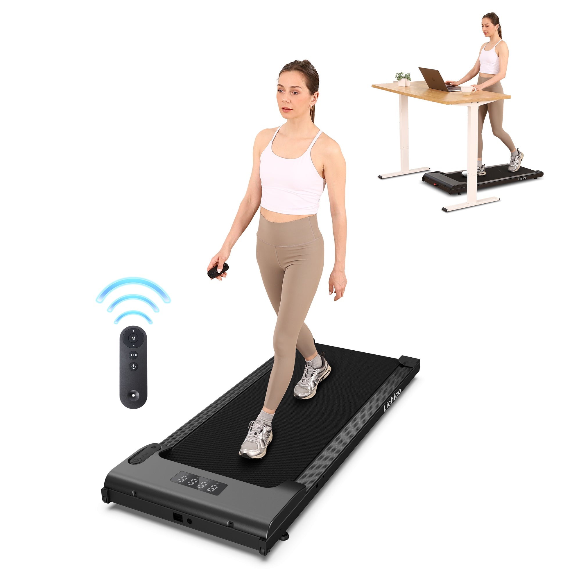 Lichico Under Desk Treadmill, Walking Pad Portable Small Treadmill for Home and Office, 2.5HP Super Quiet Brushless Motorized Walking Jogging Running Machine with Remote Control