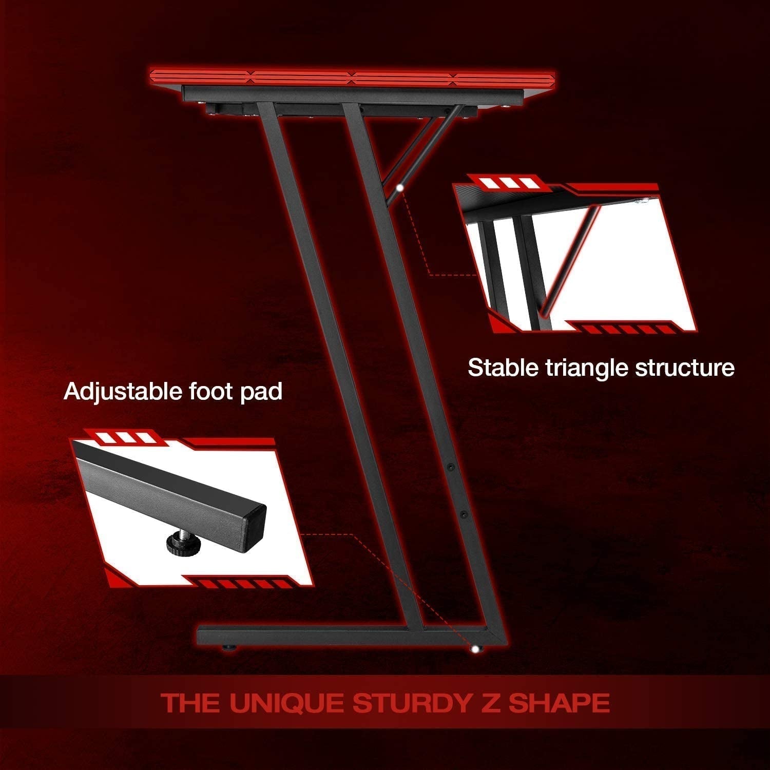 L Shaped Gaming Desk Computer Corner Desk PC Gaming Desk Table with Large Monitor Riser Stand for Home Office Sturdy Writing Workstation (Black, 51 Inch)-4