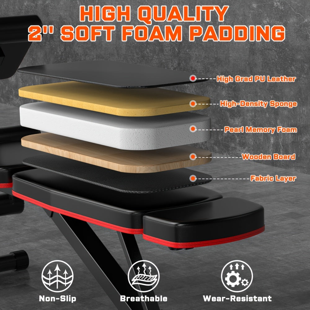 Adjustable Weight Bench For Full Body Workout, Workout Bench For Home Gym, Multi-Purpose Weight Bench With Fast Adjustment For Bench Press Sit Up Incline Flat Decline