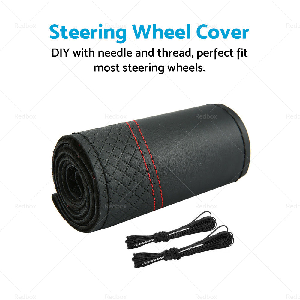 Premium Leather DIY Car Steering Wheel Cover Auto Protection Needle 38cm-1