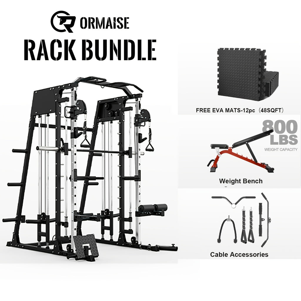 2200lbs All-in-1 Smith Machine Home Gym with LAT-Pull Down System & Cable Crossover, 360° Landmine, Weight Bar & Barbell Holders, 40+ Free Weight Exercises, Space-Saving Power Rack Cage for Total Body Strength Training (Red/