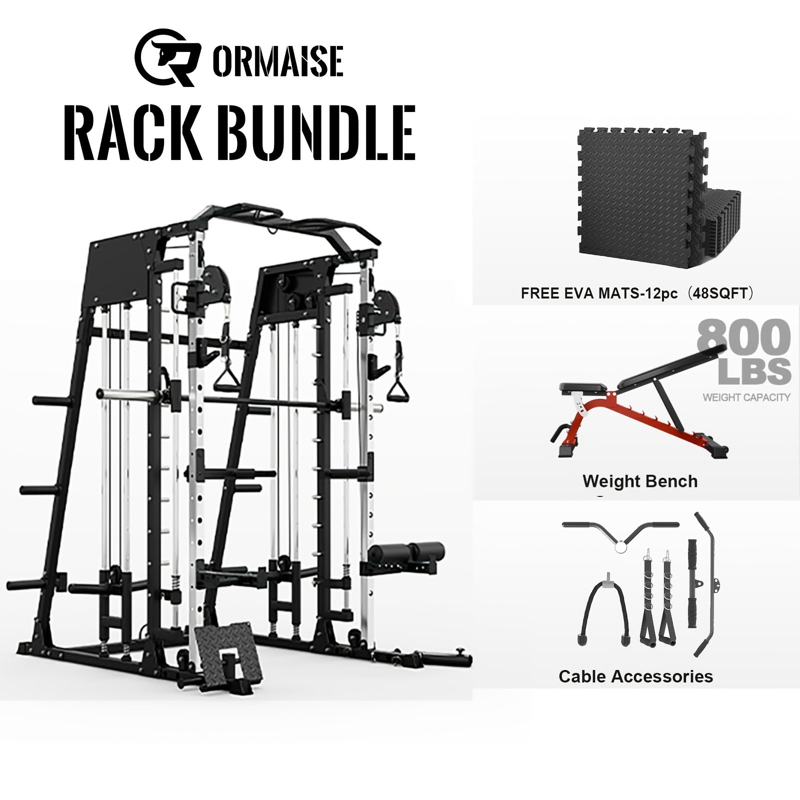 2200lbs All-in-1 Smith Machine Home Gym with LAT-Pull Down System & Cable Crossover, 360° Landmine, Weight Bar & Barbell Holders, 40+ Free Weight Exercises, Space-Saving Power Rack Cage for Total Body Strength Training (Red/