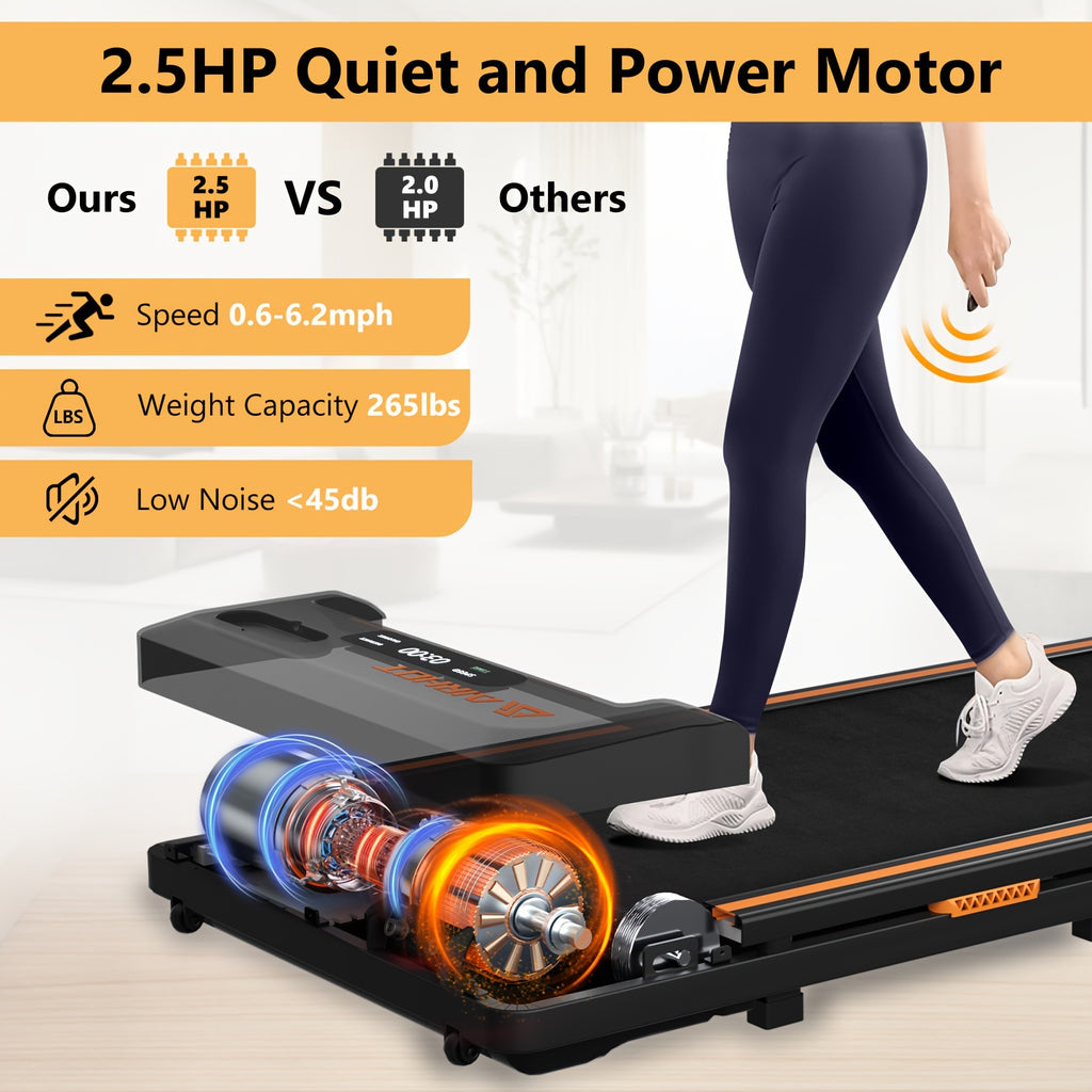 AIRHOT 2-in-1 Under Desk Treadmill 2.5HP Folding Compact Black Walking Pad, Without Battery