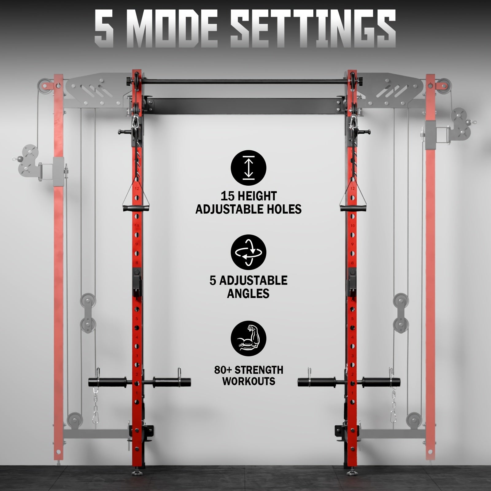Folding Squat Rack, Wall Mounted Power Rack with Cable Crossover Machine & LAT Pull Down Machines, Functional Trainer with 5 Adjustable Function Modes, for Home Gym and Space Saving