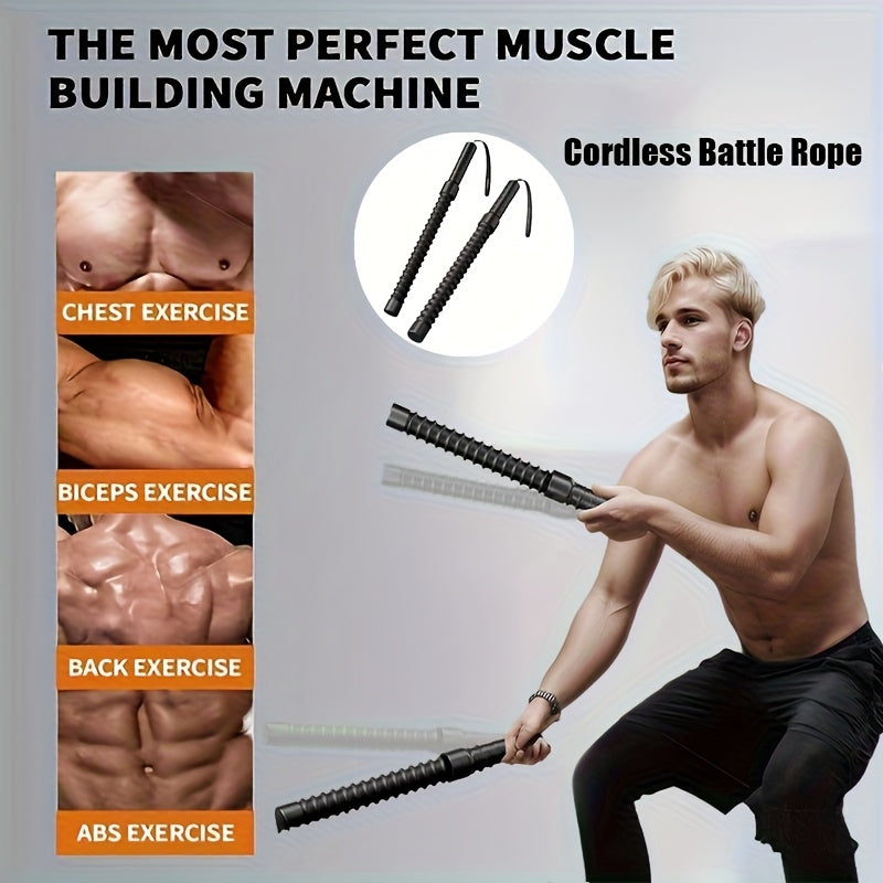 [Heavy Duty Battle Ropes] 2pcs Heavy Duty Ropeless Battle Ropes - Weighted, Long, Black Iron, Below 78, 74inch, Portable & Convenient for Home Gym Workouts, Aerobic Exercise, and Fitness Training, Home Gym Equipment | Sleek B
