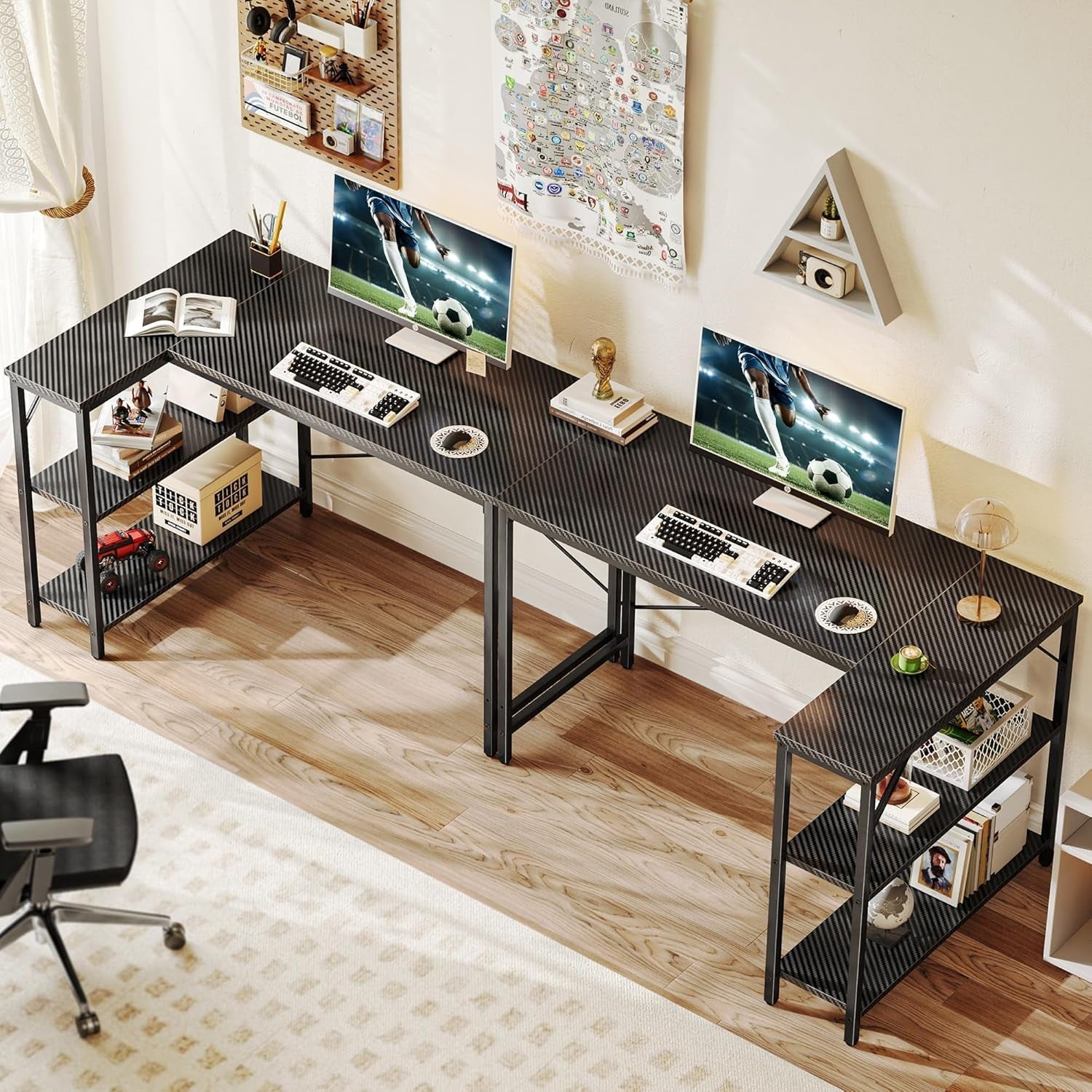 L Shaped Desk, 47 Inches Computer Desk with Reversible Storage Shelves, Gaming Desk, Corner Desk Home Office Desks, Writing Desk Study Desk with Metal Frame, Carbon Fiber Black-4