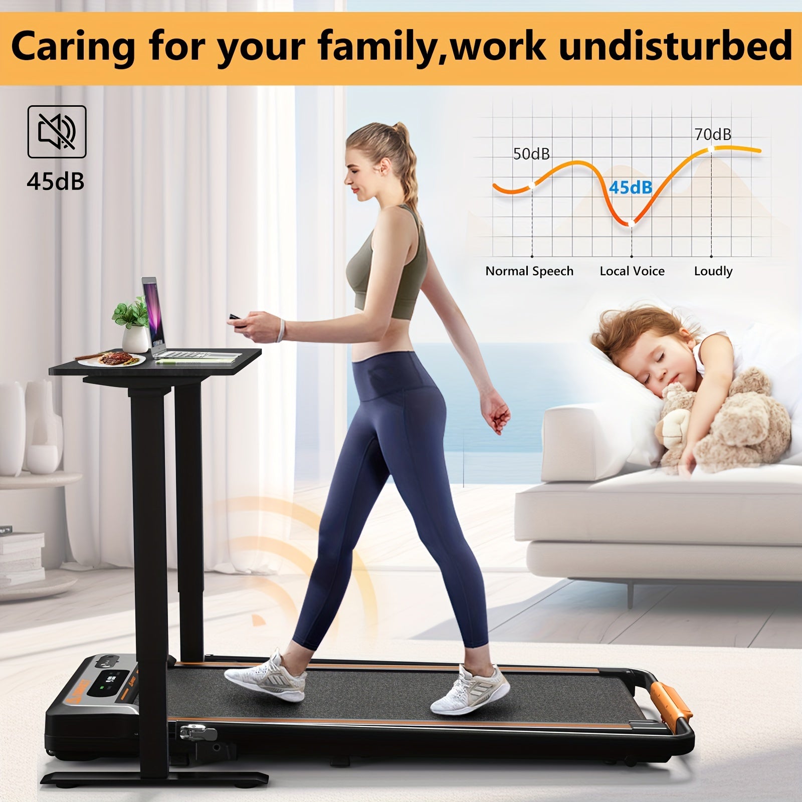 AIRHOT 2-in-1 Under Desk Treadmill 2.5HP Folding Compact Black Walking Pad, Without Battery