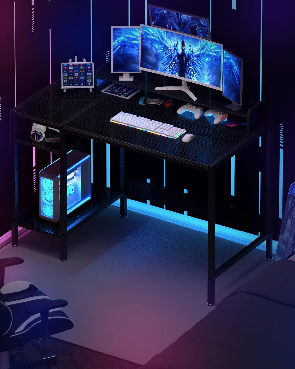 Computer Desk - 47” Gaming Desk, Home Office Desk with Storage, Small Desk with Monitor Stand, Storage Space-Savor, Modern Table, Black-1