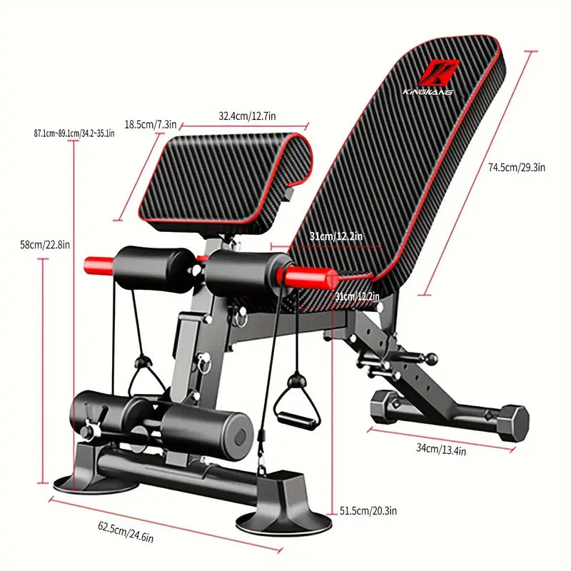 Adjustable Weight Bench for Full Body Exercise - Foldable, Multifunctional, Black&Red (1pc)-1