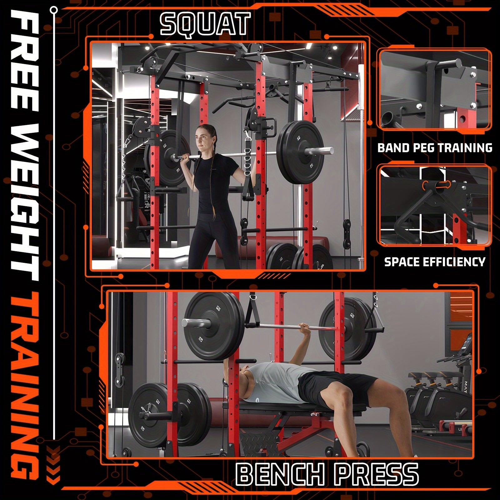 8-in-1 Power Rack Cage With 1500lb Capacity & Cable Crossover Machine - Physical Therapy Approved Squat Rack With J-Hooks, Dip Bars, Landmine - Adaptive Strength Training System For Home Gyms (Red)
