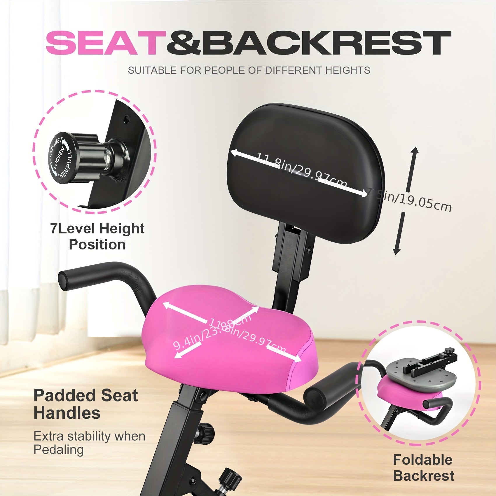 Folding Exercise Bike, Foldable Fitness Stationary Bike Machine, Upright Indoor Cycling Bike, Magnetic X-Bike with 8-Level Adjustable Resistance, Bottle Holder & Back Support Cushion for Home Gym Workout, Valentine's Day Gift