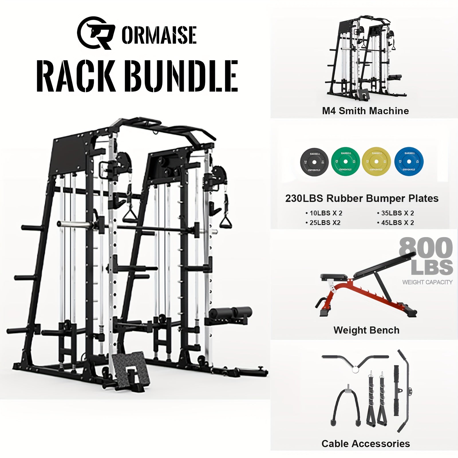 2200lbs All-in-1 Smith Machine Home Gym with LAT-Pull Down System & Cable Crossover, 360° Landmine, Weight Bar & Barbell Holders, 40+ Free Weight Exercises, Space-Saving Power Rack Cage for Total Body Strength Training (Red/