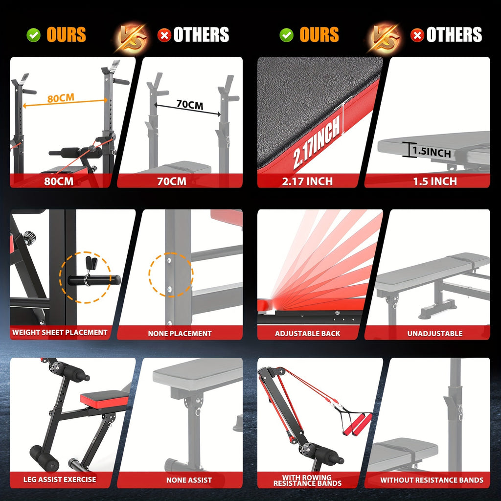 1PCS Professional Weight Bench Set With Barbell/Squat Rack, Heavy Duty Bench Press Set Adjustable Full-Body Workout Bench For Home Gym Fitness (Without Weights And Barbells)