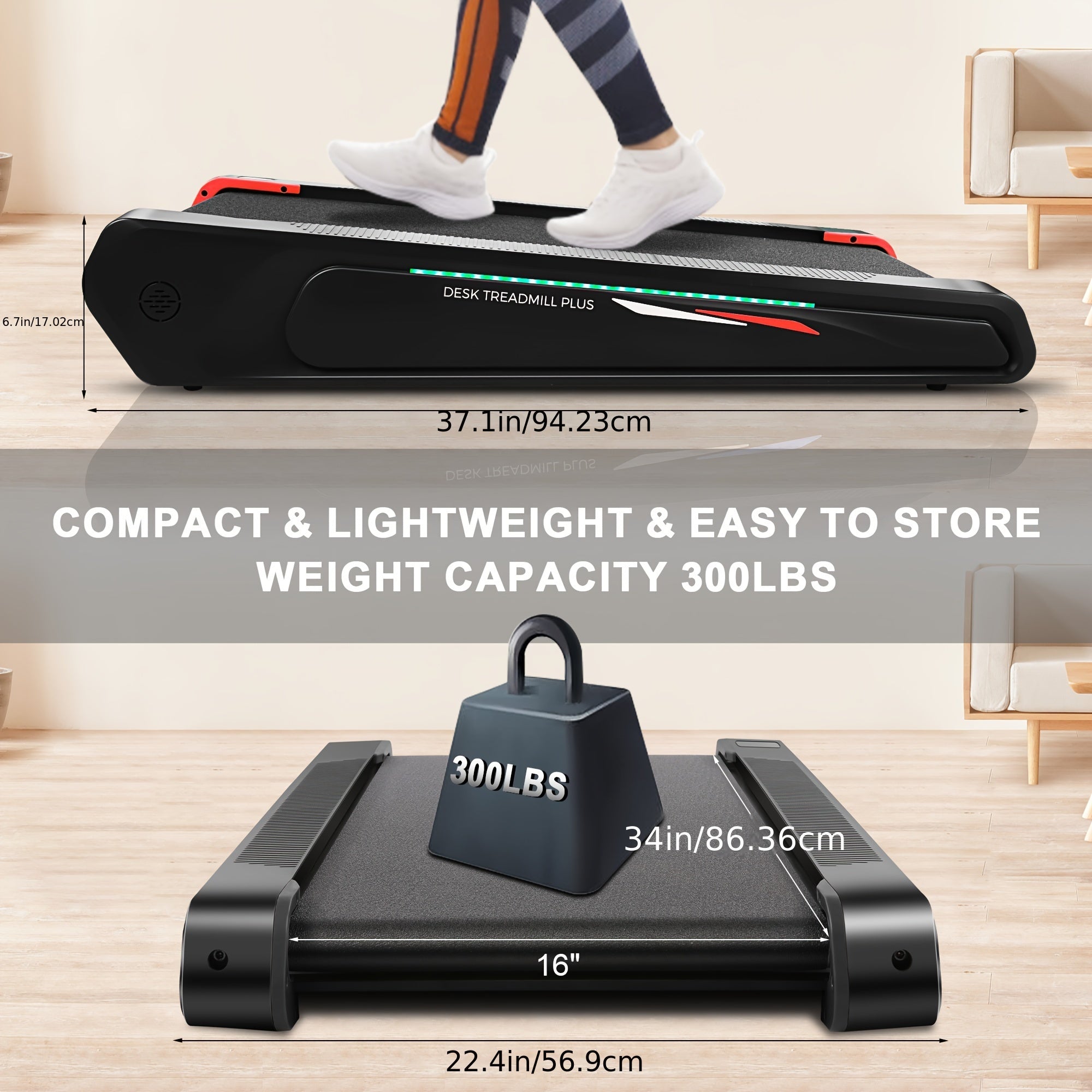 Compact Mini Jogging Machine for Small Space, Walking Pad with 5% Incline, Under Desk Treadmill 300 lbs Capacity Portable for Home & Office, Standby State Blue and Green Double Flash Cycle