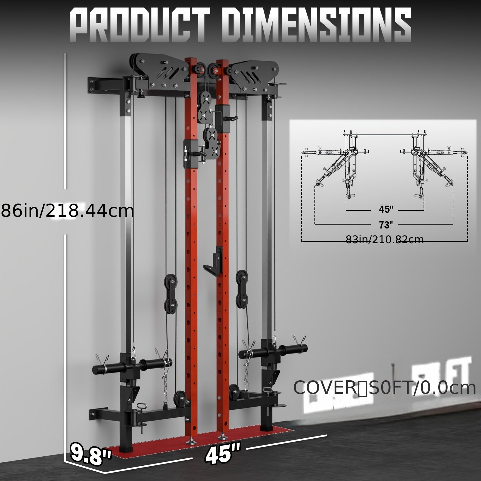 Folding Squat Rack, Wall Mounted Power Rack with Cable Crossover Machine & LAT Pull Down Machines, Functional Trainer with 5 Adjustable Function Modes, for Home Gym and Space Saving