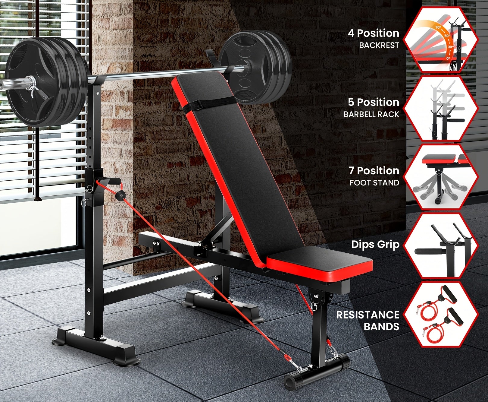 All In One 3S Fast Folding Home Gym Equipment Professional Workout Bench Set with Squat Rack, Adjustable & Foldable Upgrade Weight Bench Press Set with Leg Developer, Preacher Curl Pad for Full Body Workout