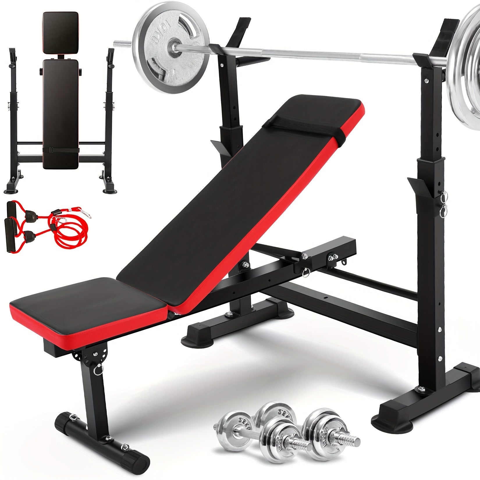 All In One 3S Fast Folding Home Gym Equipment Professional Workout Bench Set with Squat Rack, Adjustable & Foldable Upgrade Weight Bench Press Set with Leg Developer, Preacher Curl Pad for Full Body Workout