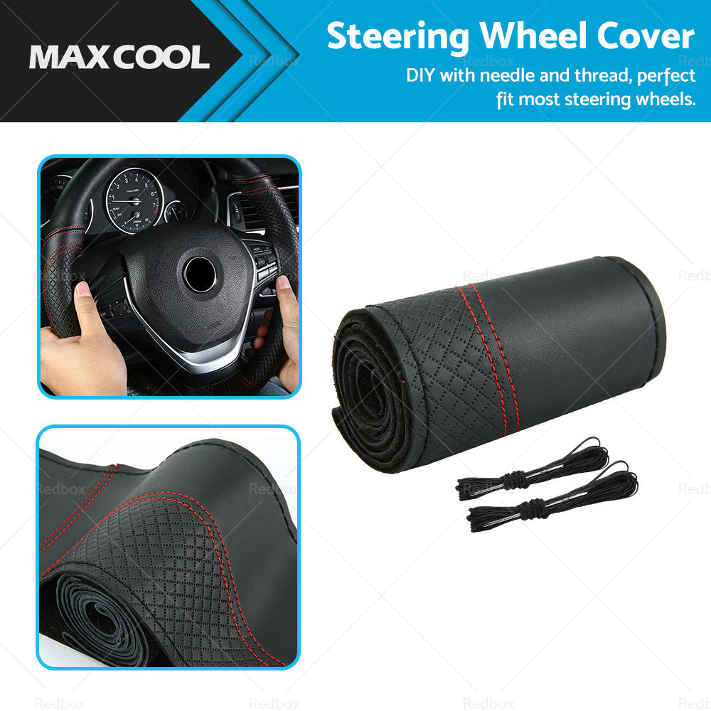 Premium Leather DIY Car Steering Wheel Cover Auto Protection Needle 38cm-0