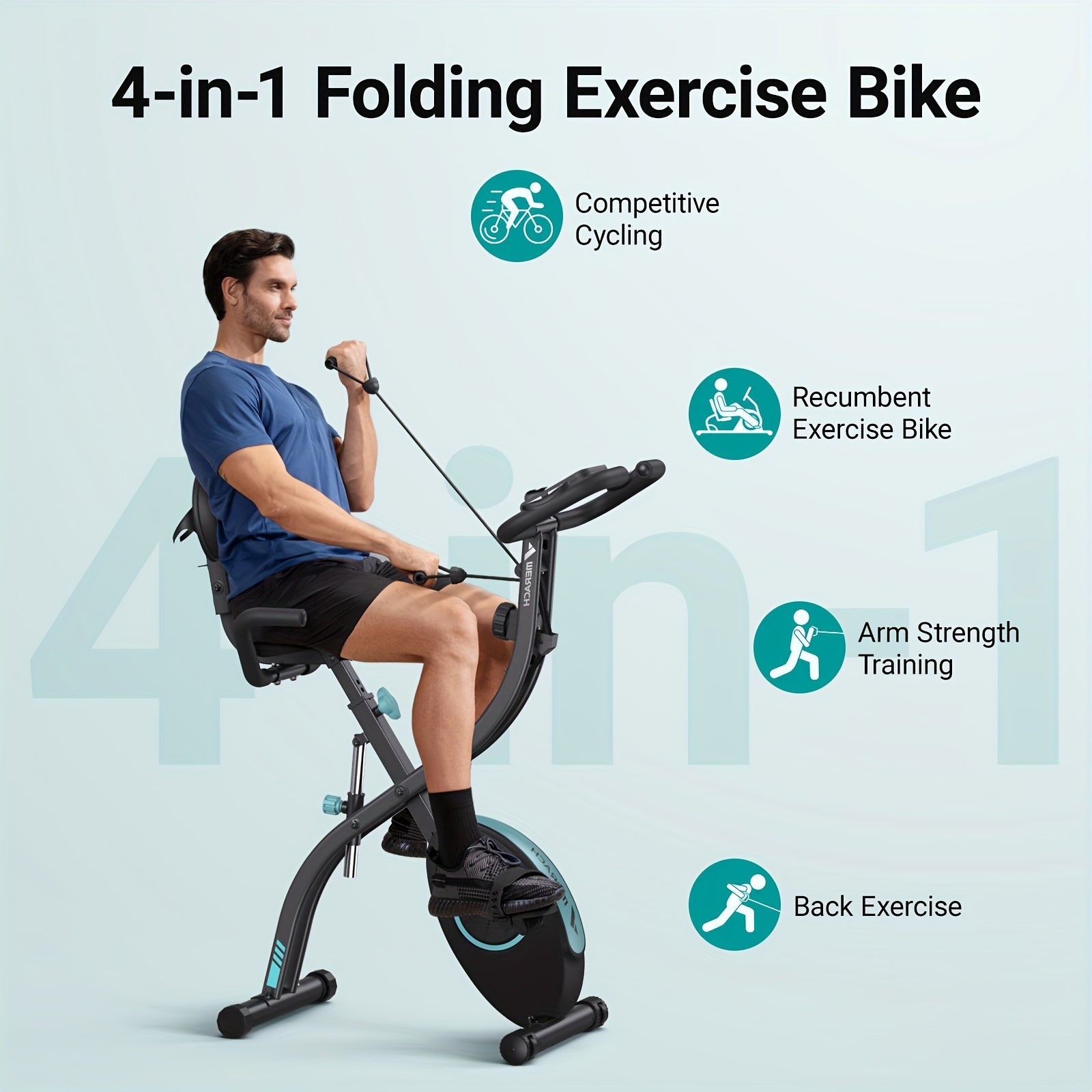 300lbs Capacity 16-Level Resistance MERACH 1pc Foldable Exercise Bike For Home - 4-in-1 Stationary Bike