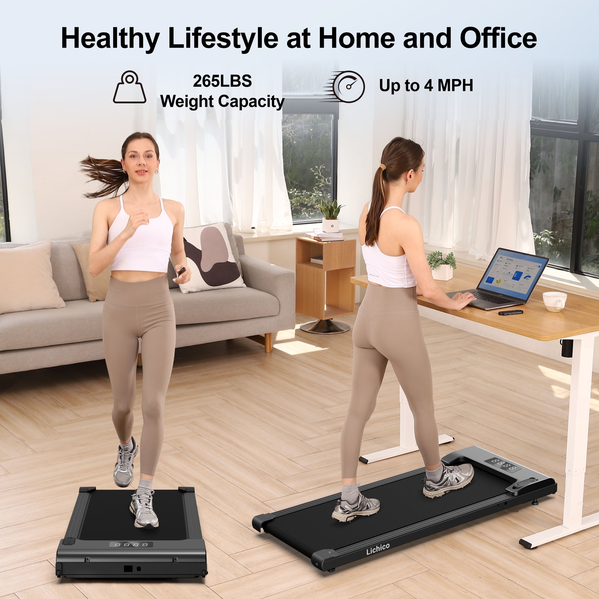 Lichico Under Desk Treadmill, Walking Pad Portable Small Treadmill for Home and Office, 2.5HP Super Quiet Brushless Motorized Walking Jogging Running Machine with Remote Control