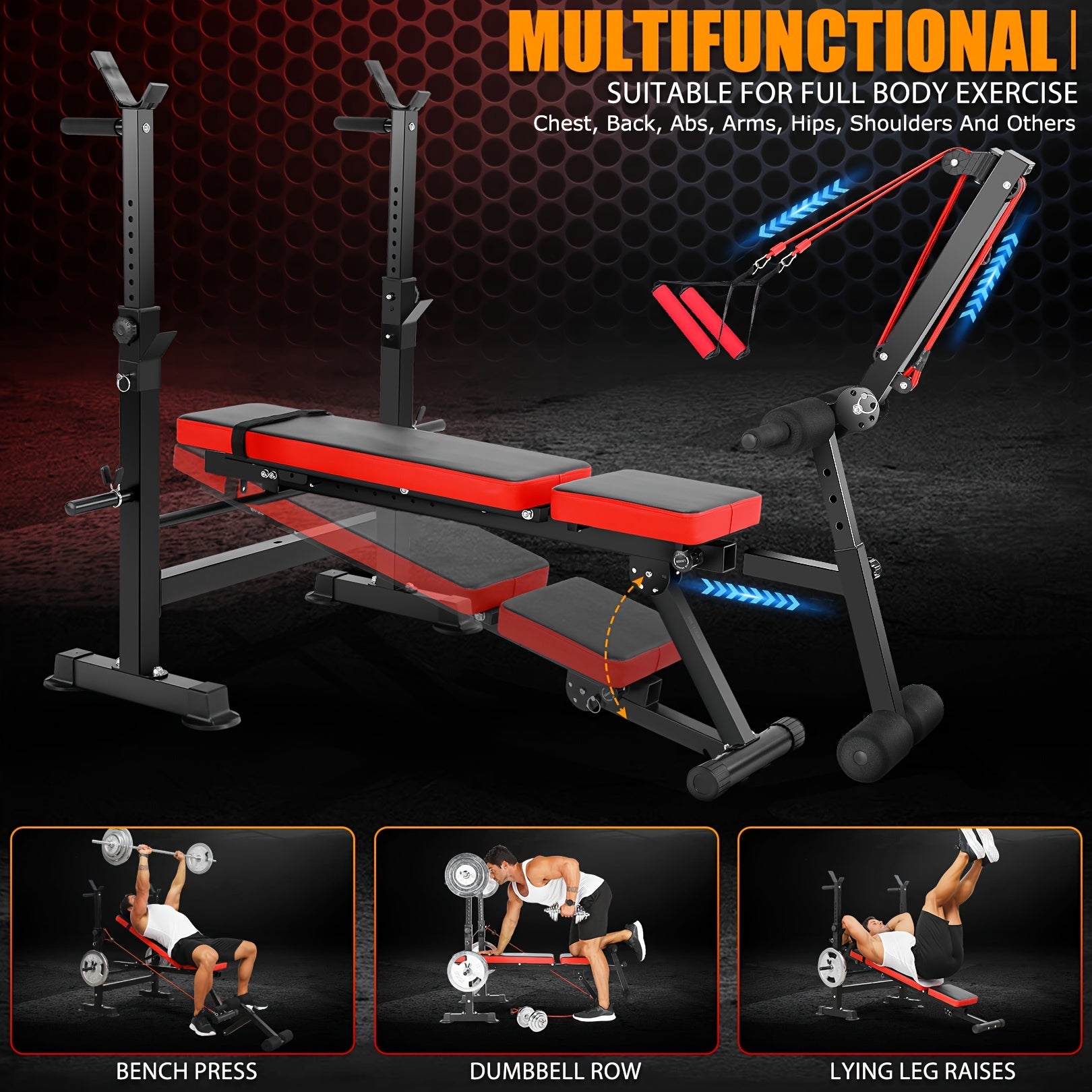 1PCS Professional Weight Bench Set With Barbell/Squat Rack, Heavy Duty Bench Press Set Adjustable Full-Body Workout Bench For Home Gym Fitness (Without Weights And Barbells)