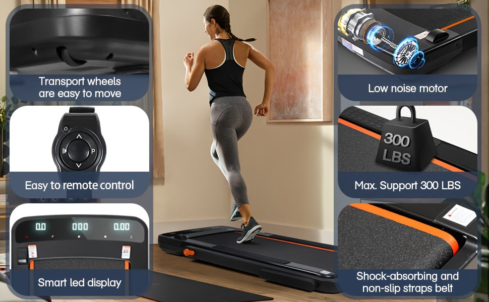 2 in 1 Foldable Treadmill, Under Desk Treadmill 300 lb Capacity, Walking Pad Treadmill, Installation-Free Folding Treadmill, Electric Treadmill, Running Machine for Home Black