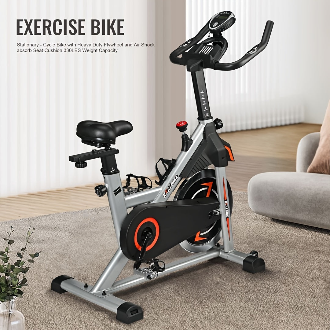 Exercise Bike, Indoor Bike/Brake Pad Stationary Bike, for Family, Indoor Bike with Silent Belt Drive, Heavy Duty Flywheel, Comfortable Saddle And Upgraded LCD Display