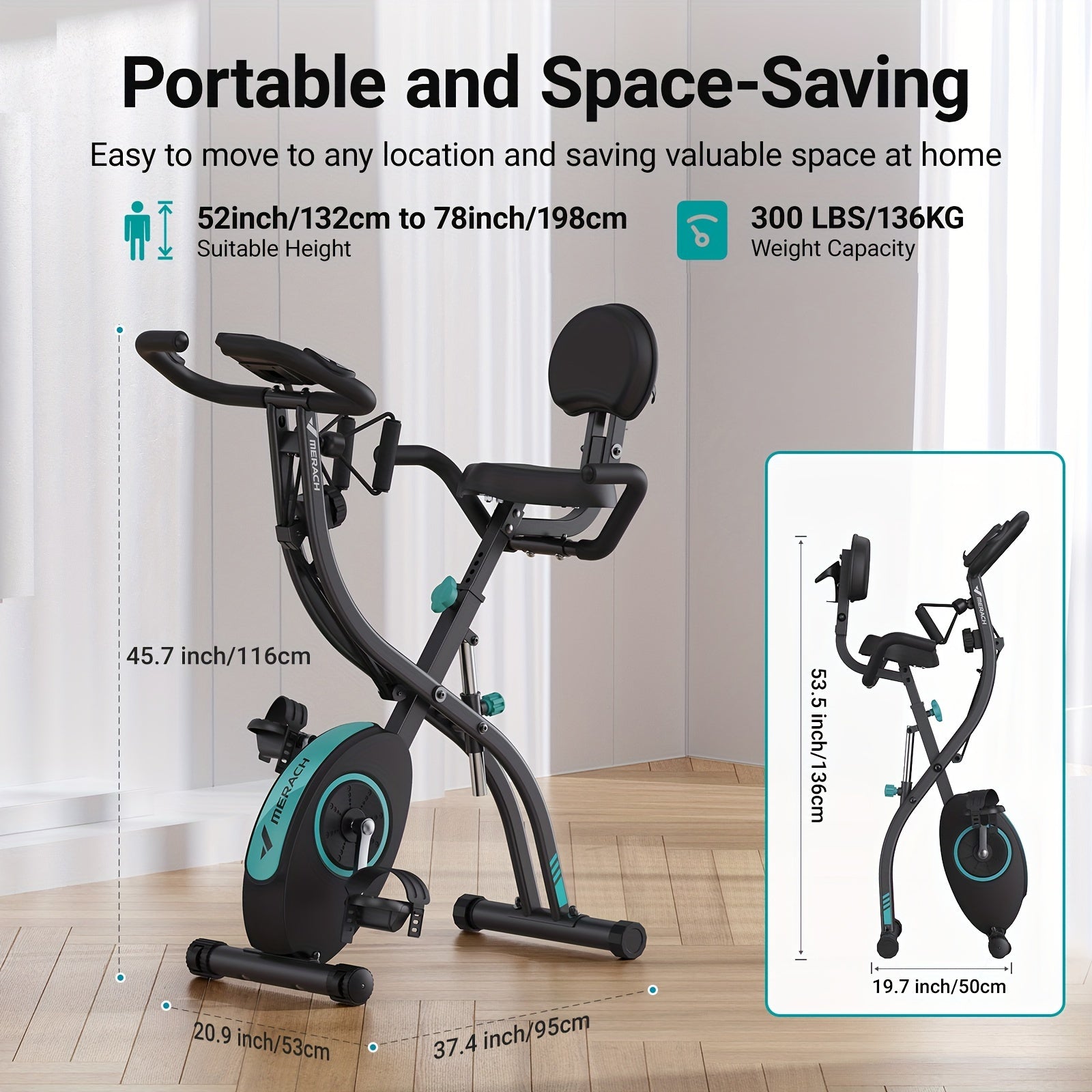 300lbs Capacity 16-Level Resistance MERACH 1pc Foldable Exercise Bike For Home - 4-in-1 Stationary Bike