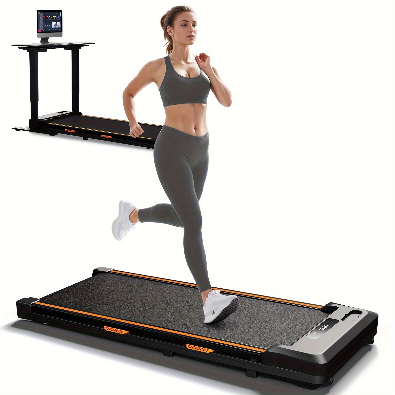 AIRHOT 2-in-1 Under Desk Treadmill 2.5HP Folding Compact Black Walking Pad, Without Battery