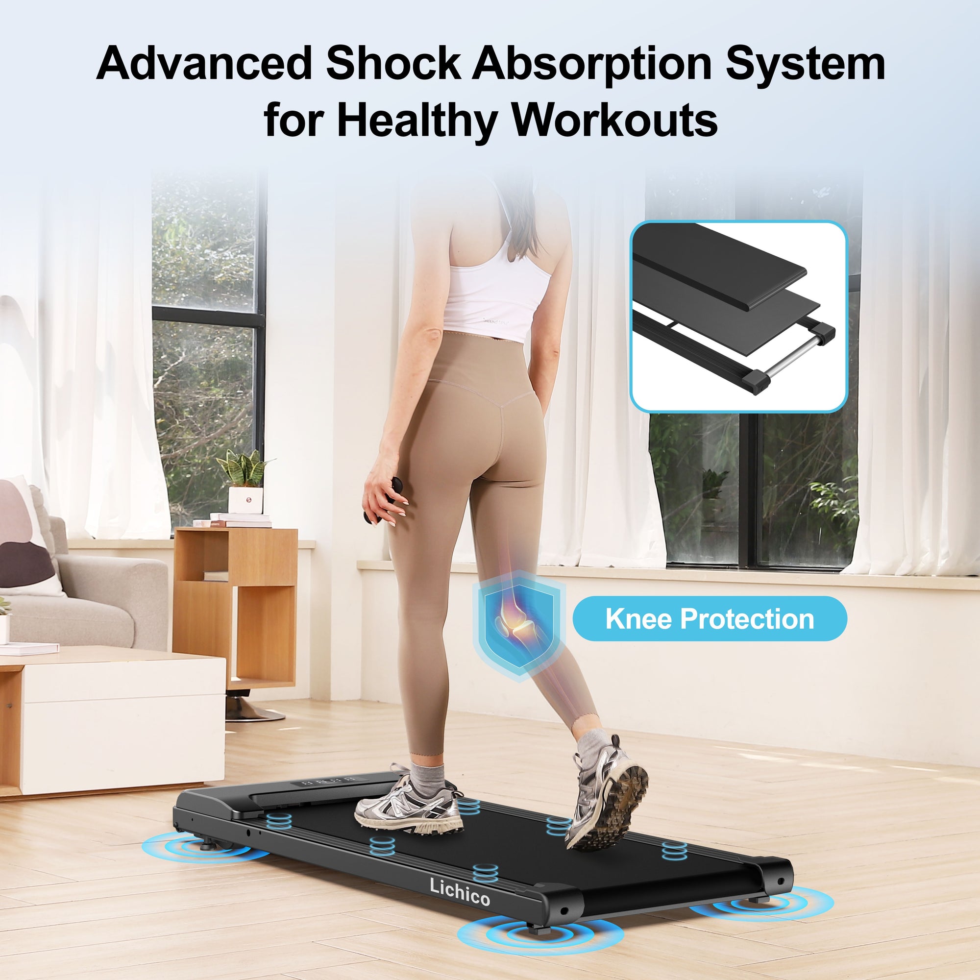 Lichico Under Desk Treadmill, Walking Pad Portable Small Treadmill for Home and Office, 2.5HP Super Quiet Brushless Motorized Walking Jogging Running Machine with Remote Control