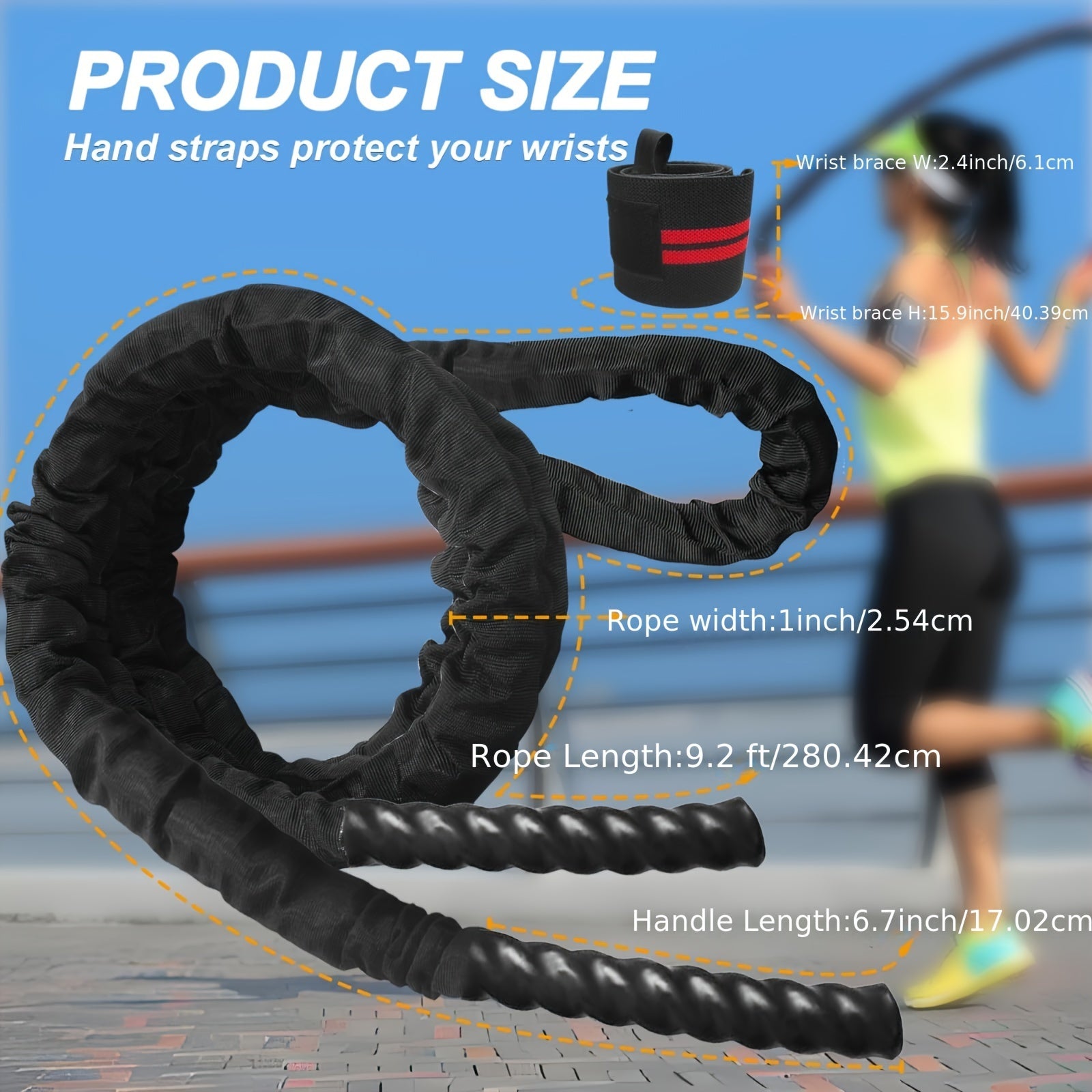 9.2 FT 1" Heavy Battle Ropes For Home Gym, Strength Training Workout Rope, Building Muscle Gym Ropes