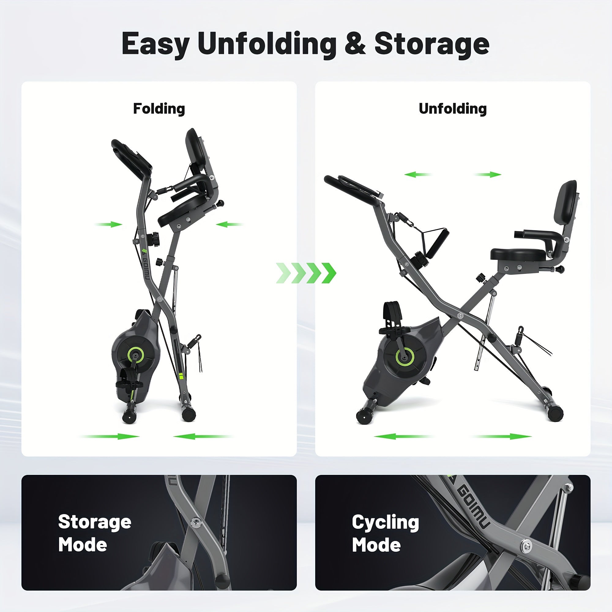 MITONOS 1pc Exercise Bike, 5-in-1 Foldable Stationary Bike, For Home Workout, 16-Level Adjustable Resistance, With 330lbs Capacity
