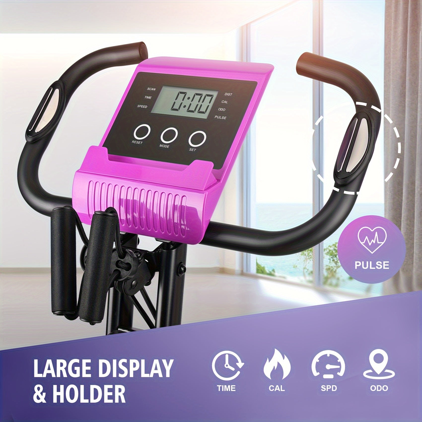 Folding Exercise Bike, Foldable Fitness Stationary Bike Machine, Upright Indoor Cycling Bike, Magnetic X-Bike with 8-Level Adjustable Resistance, Bottle Holder & Back Support Cushion for Home Gym Workout, Valentine's Day Gift