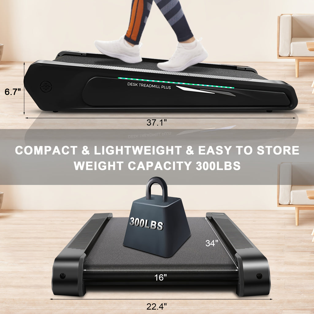 Compact Mini Jogging Machine for Small Space, Walking Pad with 5% Incline, Under Desk Treadmill 300 lbs Capacity Portable for Home & Office, Standby State Blue and Green Double Flash Cycle