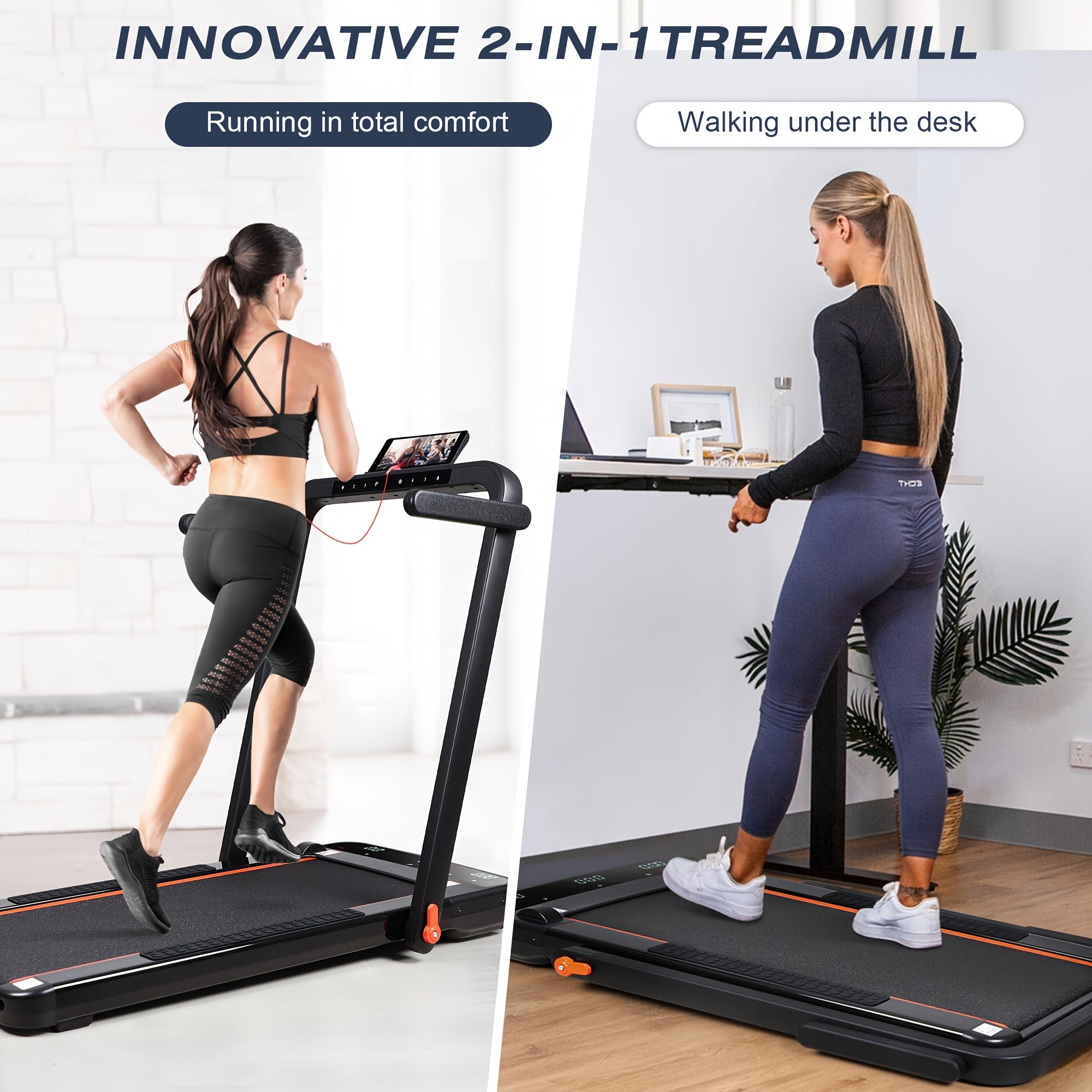 2 in 1 Foldable Treadmill, Under Desk Treadmill 300 lb Capacity, Walking Pad Treadmill, Installation-Free Folding Treadmill, Electric Treadmill, Running Machine for Home Black