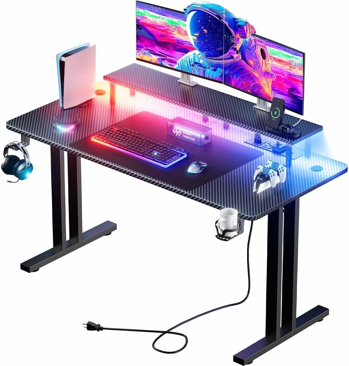 Ergonomic 63 Inch Gaming Desk With LED Lights-0