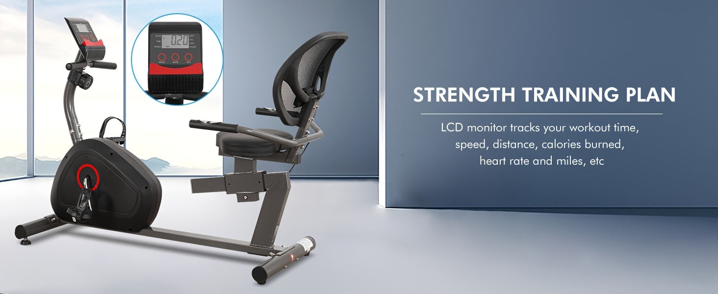 Recumbent Exercise Bike For Seniors Stationary Bike Sturdy Quiet 8 Levels Recumbent Bikes Large Comfortable Seat Heart Rate Handle & IPad Holder For Gym Home Adults