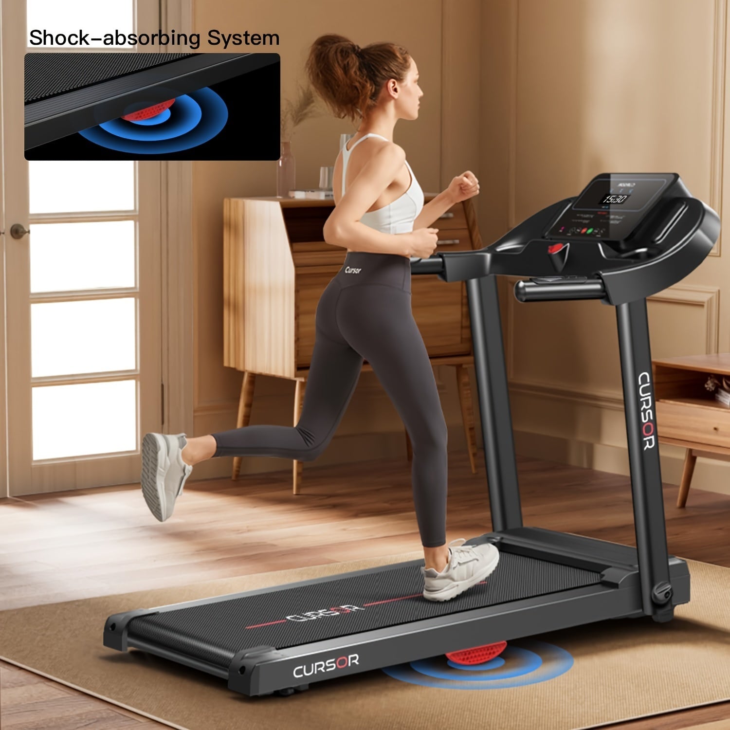 Fitness Stepper Home Folding Treadmill With Pulse Sensor, 2.5HP Foldable Portable Treadmill, 7.5 MPH Electric Motorized Running Machine With Heart Rate Sensor, 265 LBS Capacity For Home Gym