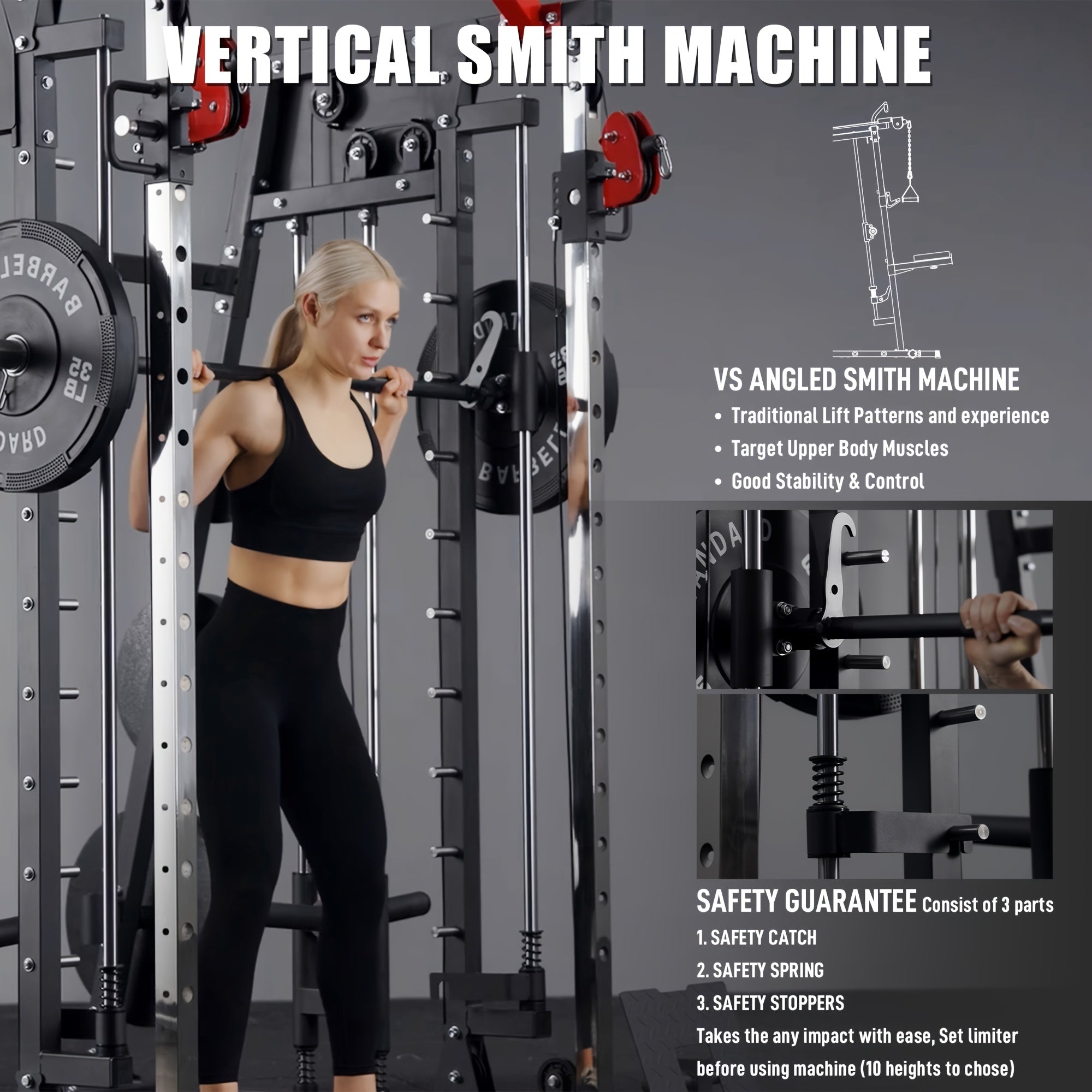 2200lbs All-in-1 Smith Machine Home Gym with LAT-Pull Down System & Cable Crossover, 360° Landmine, Weight Bar & Barbell Holders, 40+ Free Weight Exercises, Space-Saving Power Rack Cage for Total Body Strength Training (Red/