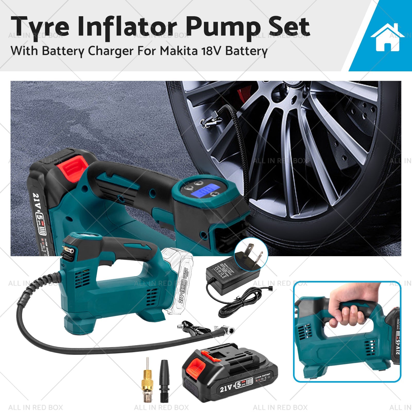 Cordless Portable Tyre Inflator Pump w/ Battery Charger For Makita 18V Battery-0