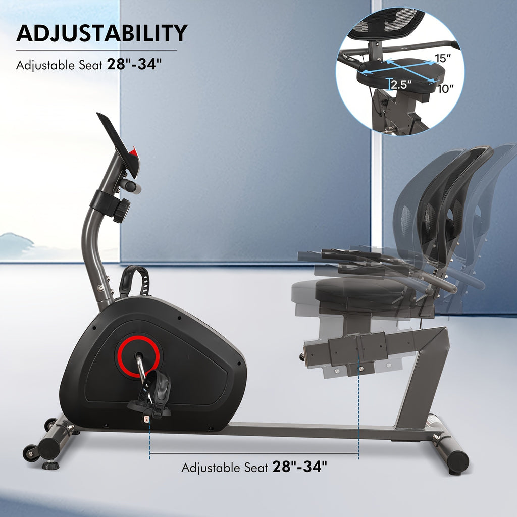 Recumbent Exercise Bike For Seniors Stationary Bike Sturdy Quiet 8 Levels Recumbent Bikes Large Comfortable Seat Heart Rate Handle & IPad Holder For Gym Home Adults