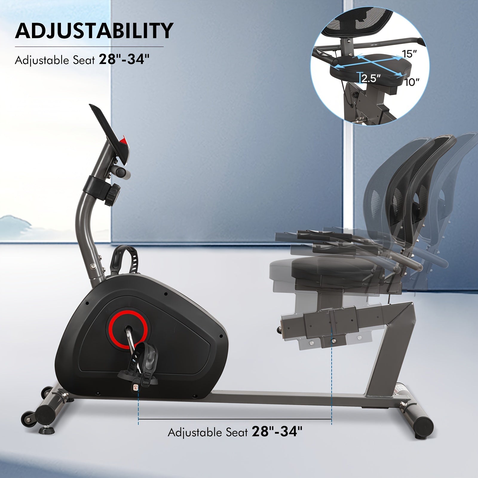 Recumbent Exercise Bike For Seniors Stationary Bike Sturdy Quiet 8 Levels Recumbent Bikes Large Comfortable Seat Heart Rate Handle & IPad Holder For Gym Home Adults